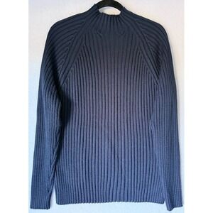 Zara‎  Sport Sweater Women Large Blue Ribbed Knit Mock Neck Pullover Long Sleeve